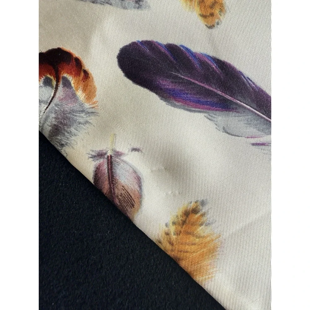 Hermès Feather Plume Print Silk & Cashmere Double-Sided Stole Scarf Vintage 90's